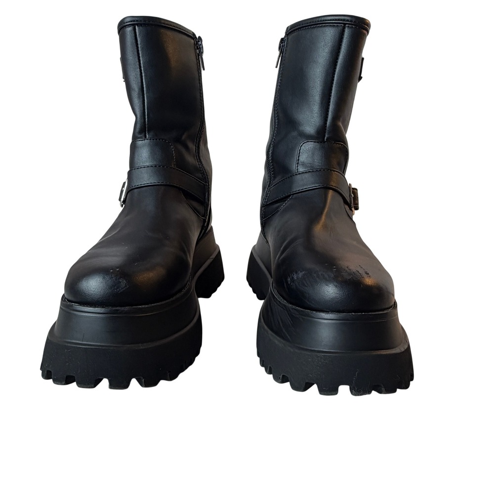 ASOS DESIGN Womens Black Chunky Platform Biker Boots Size 6 Buckle Zip